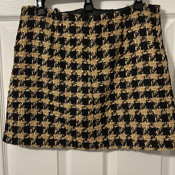 House Of Harlow 1960 Skirt Tan Black Houndstooth Tweed Mini Fringed - Picture 6 of 8